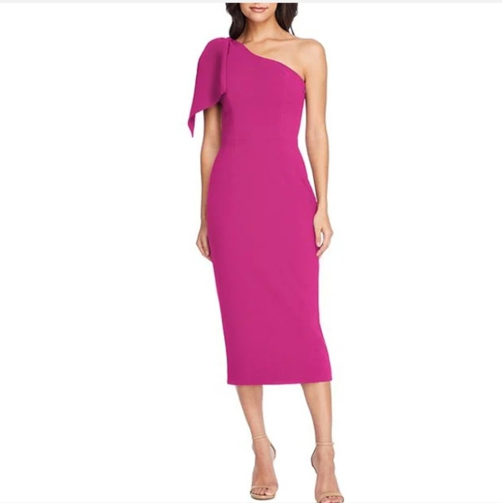 Dress the Population Tiffany One Shoulder Bow Detail Sleeveless Back Slit Midi
